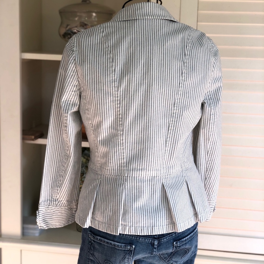 Loft Blue Ticking Military Style Jacket - Picture 4 of 7